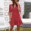 Fashion Women's Summer Sexy Deep V-neck Half Sleeve Print Ruffle Dress