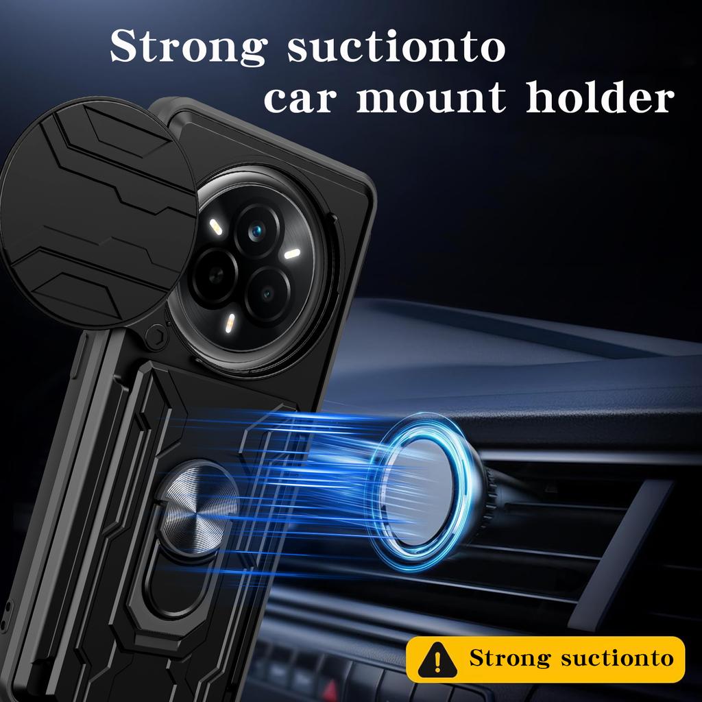 For Realme 14 Pro 5G Case PC+TPU Kickstand Phone Back Cover with Camera Slider