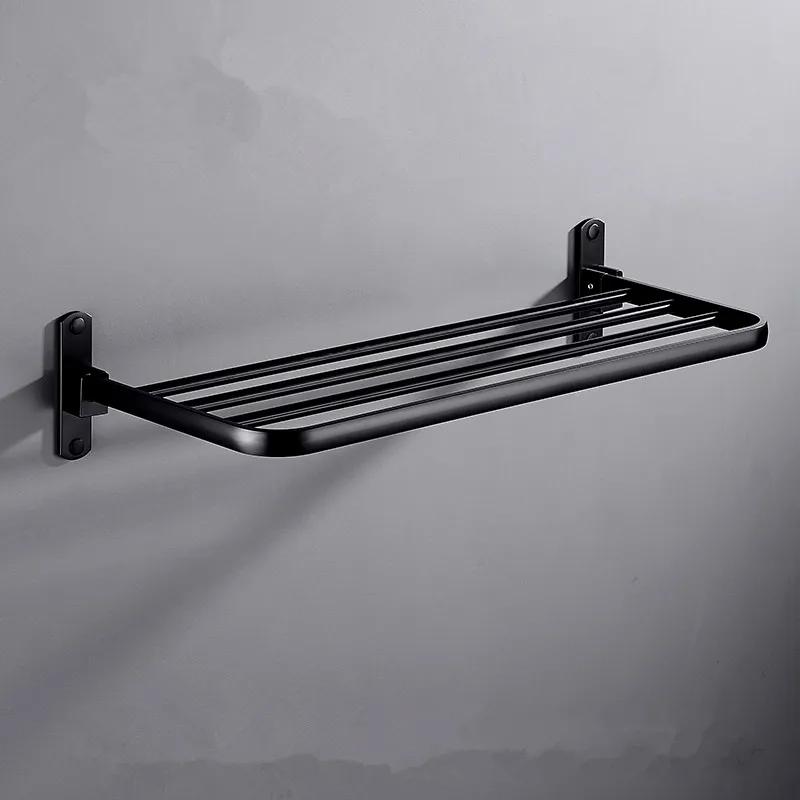 Folding Bathroom Towel Rack Black/White Aluminum Movable Bath Towel Holder 40/50/60 CM Bath Shelves  Nail Free/Wall Towel Rail