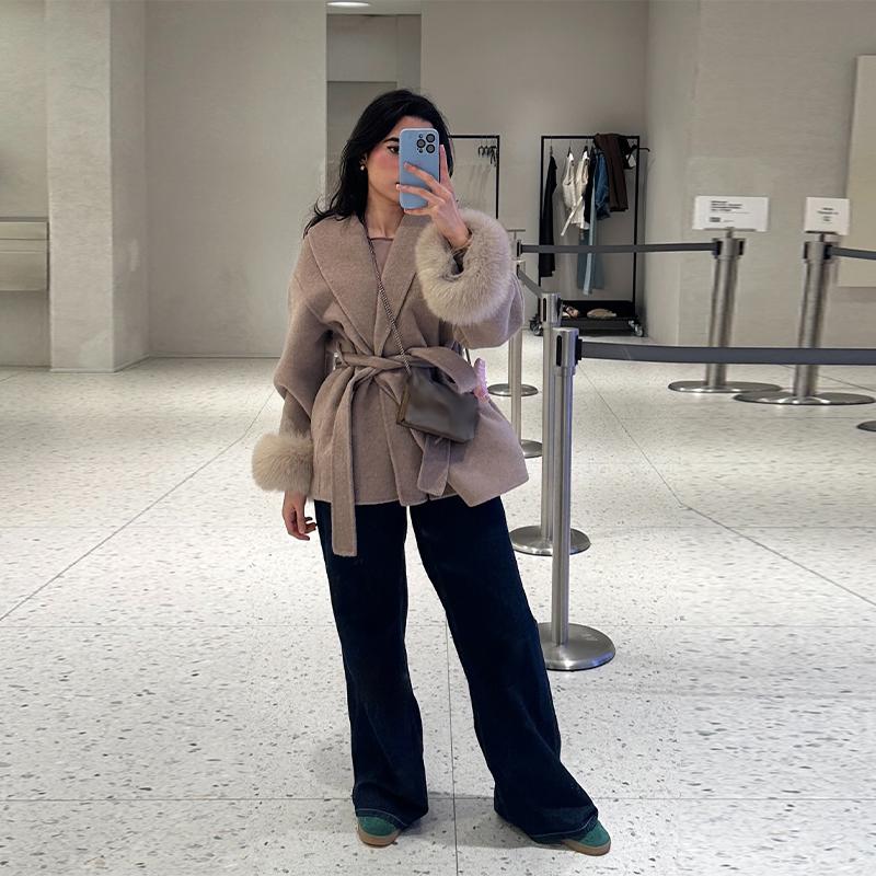Lapel Tied Woolen Coat Women's Warm Comfortable Thick Cardigan Jacket Commute Retro Elegance Autumn/Winter 2025