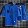 Summer New Men's Large-sized Casual Fashionable Breathable Quick-drying Fitness Sports Short-sleeved T-shirt + Sports Shorts Set