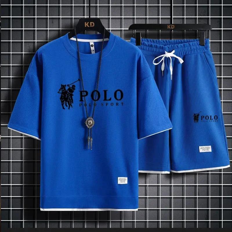 Summer New Men's Large-sized Casual Fashionable Breathable Quick-drying Fitness Sports Short-sleeved T-shirt + Sports Shorts Set