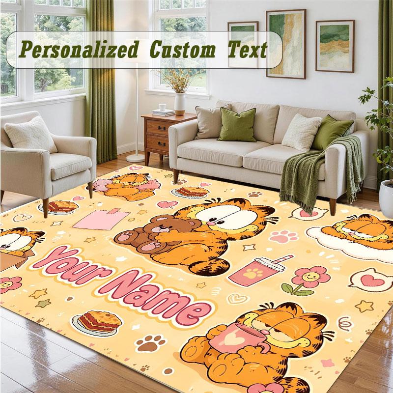 Crystal Velvet Square Rug Custom NameGarfield Pattern Non Slip Home Floor Decor Rug