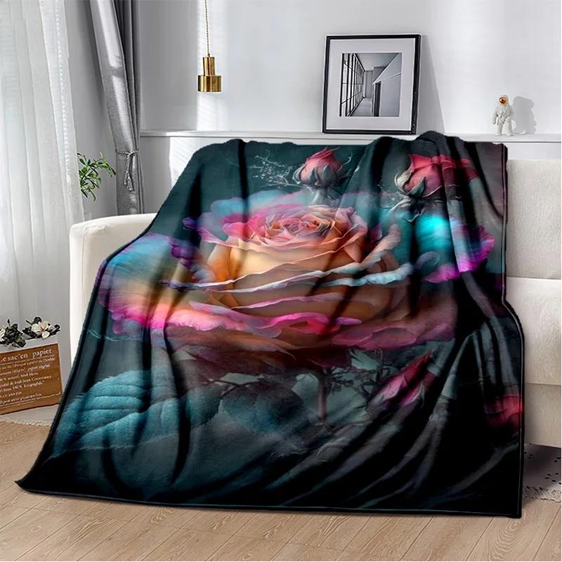 Nordic Love Rose Flowers Daisy Blanket,Soft Throw Blanket for Home Bedroom Bed Sofa Picnic Travel Office Rest Cover Blanket Kids