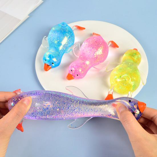 Transparent Glitter Duck Squeeze Toy Mini Lying Duck Anxiety Relief Sensory Toy