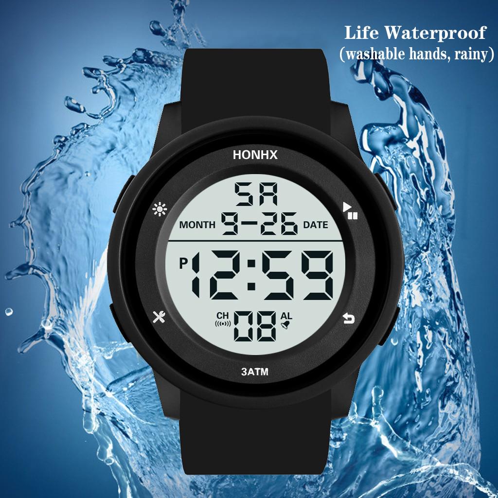 Ceas de mână sport din cauciuc cu cronometru digital LCD pentru bărbați, impermeabil la modă