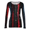 Women's Casual Long Sleeve Ribbed Top Crew Neck Lightweight Knit Shirt with Star Pattern Print for Everyday Wear