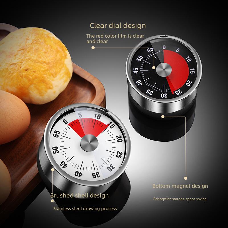 Stainless Steel Magnetic Kitchen Timer with Visual Countdown and Portable Design