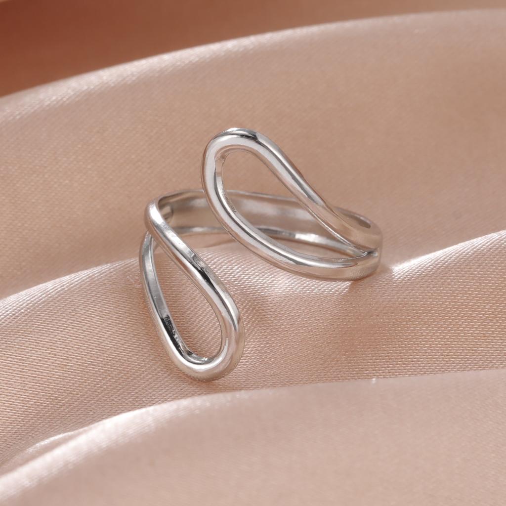 Stainless Steel Women Rings Geometric Heart Aesthetic Adjustable Open Finger Ring Fashion Party Jewelry Gifts