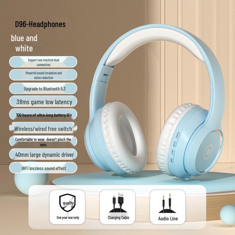 Noise-Cancelling Over-Ear Wireless Bluetooth Headphones with Card Slot and Long Battery Life for Gaming and Universal Compatibility