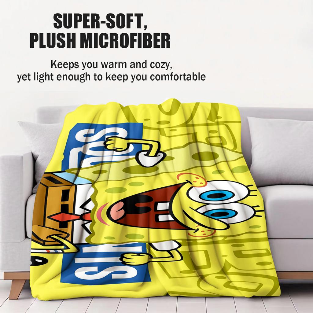 Cartoon Yellow Sponge-Bob Print Warm Blanket For Office Comfort Leisure Camp Travel Multifunctional Universal Blanket Fan Gift