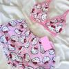 Set Pijama Femei Drăguț Hello Kitty cu Maiou și Pantaloni Scurți - Îmbrăcăminte de Casă și de Dormit de Vară pentru Purtare Casual Acasă