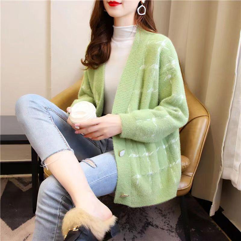 Knitted Cardigan Women Sweater Autumn Loose Coat 2023 Casual Long Sleeve V Neck Outer Button Lazy Sweater Cardigan Female Coat