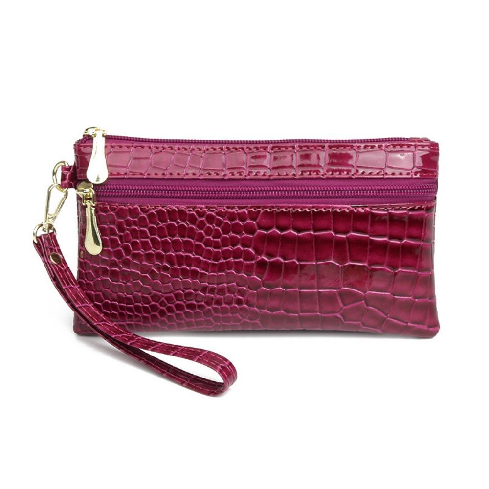 Portable PU Leather Women Long Wallets Stone Grain Double Zipper Coin Purse Hand-held Phone Bag Lady Purses