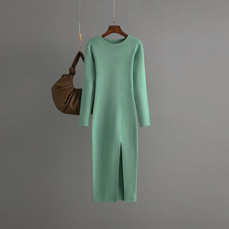 Autumn and Winter Women's Knitted Dress Slim Mid-length Long-sleeved Bottoming Package Hip Dress Sweater Dress