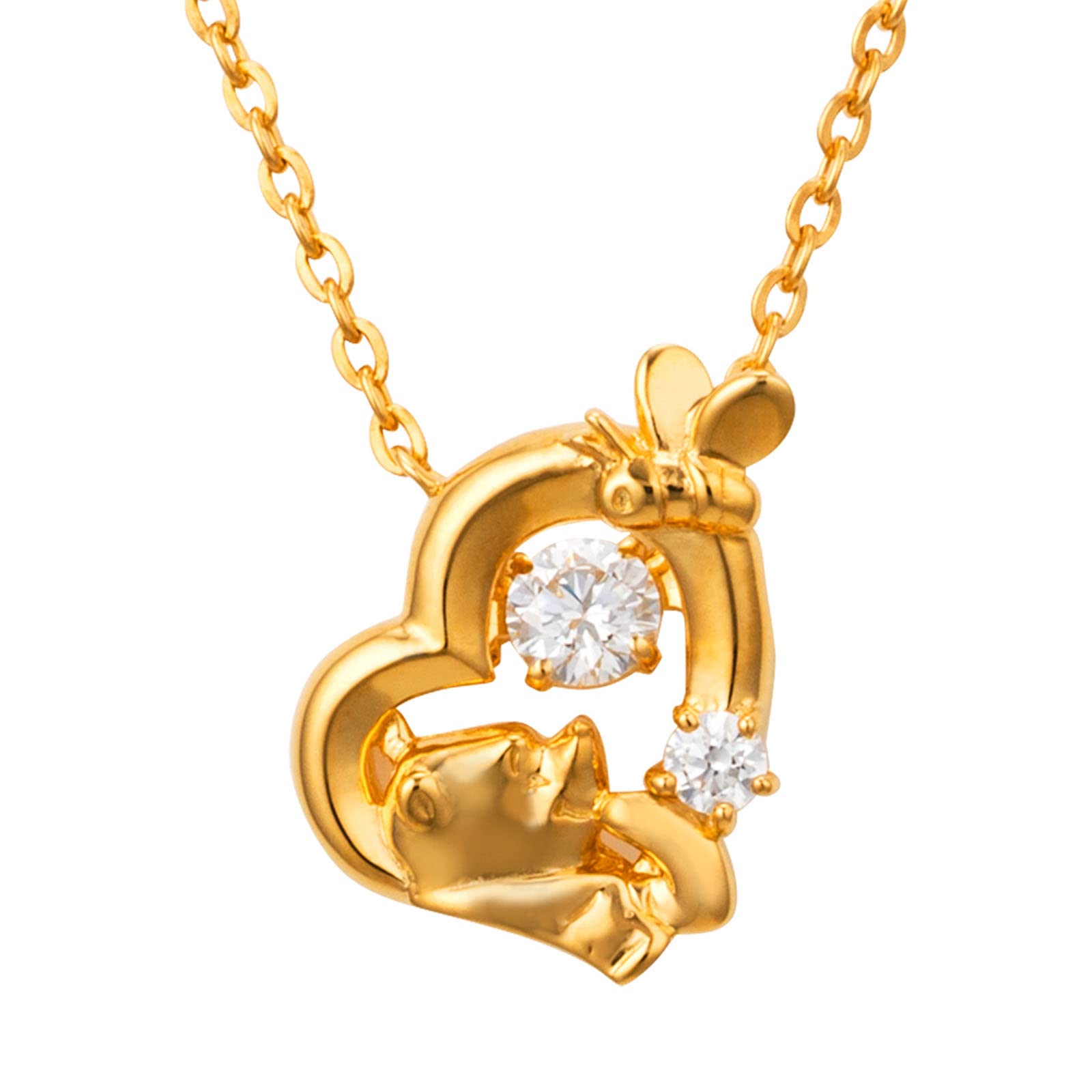 

the Dancing Stone Necklace Disney Silver 925 Cubic Zirconia Heart Yellow Gold DISS011YG [White Clover] Winnie Pooh Women s