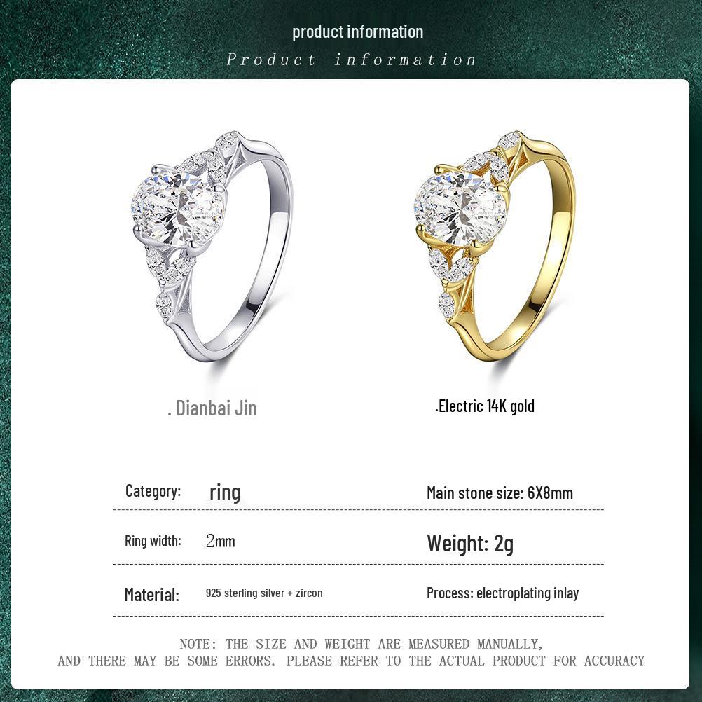 Sterling Silver Platinum-Gold Electroplated Ring with Inlaid Zircon - Fashionable Valentine's Day Gift Jewelry.
