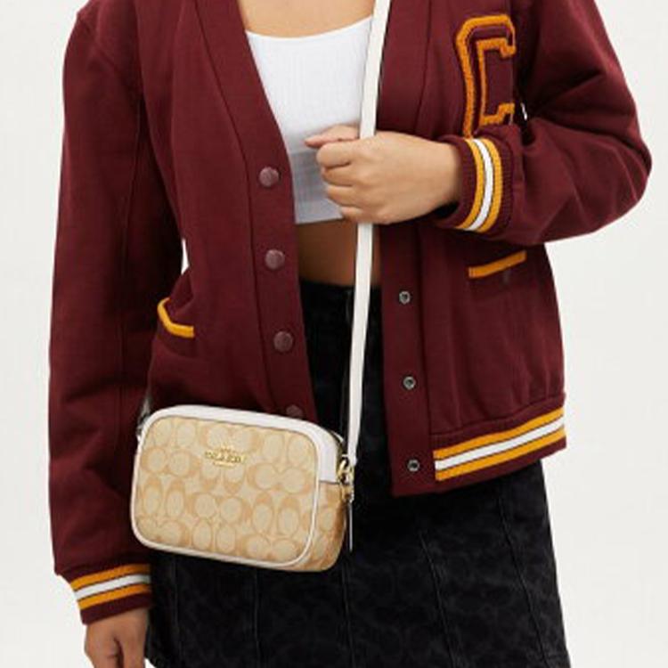 Coach Jamie 21 Classic Monogram Gold Logo Hardware Zipper Canvas And Leather Shoulder Crossbody Bag Small Women bags Light-Khaki Chok CQ874-IMDQC