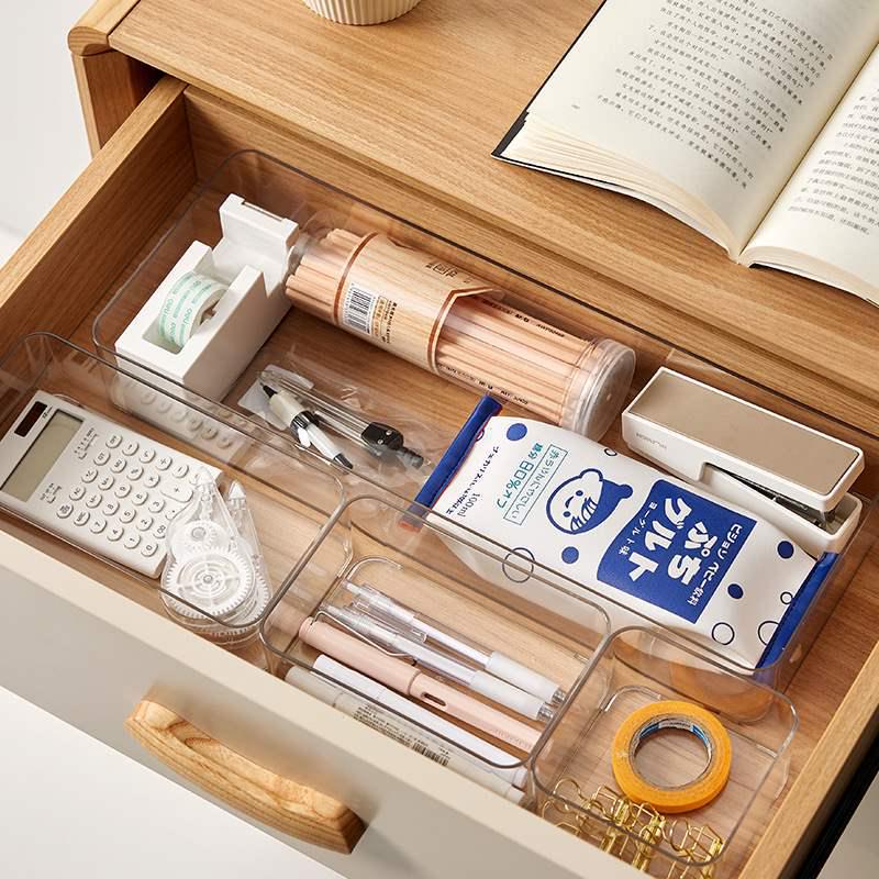 Japanese Transparent Plastic Desktop Organizer with Compartments - Ideal for Kitchen Utensils, Stationery, and Small Items Storage.