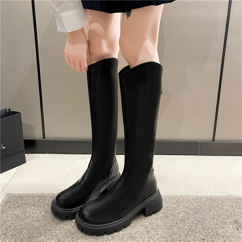 Qiao Feifei V-mouth long boots for women 2025 autumn and winter brown thick-soled high boots Knight boots Children increase height and look thinner