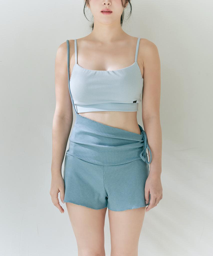 Foriz [Top][Daisy_Winter Sky] Daily Low-Back Ribbed Bra Top