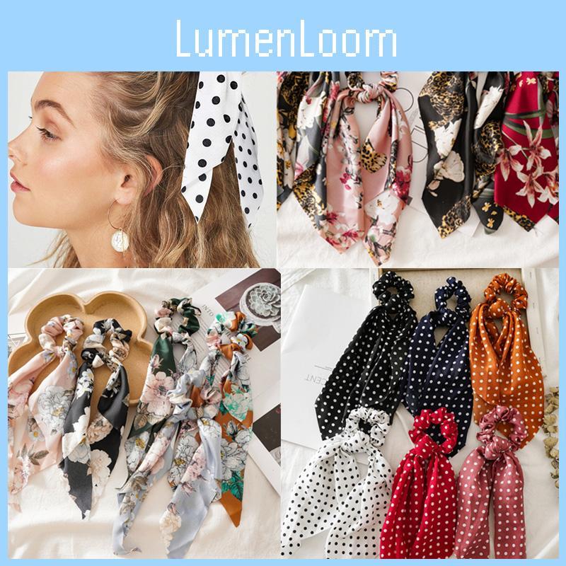Stylish Floral Hair Bow Scrunchie Scarf Perfect For Boho Looks With Elastic Band