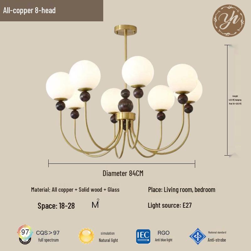 Mid-Century Magic Bean Solid Wood Chandelier: French Retro Light for Living Room or Bedroom.