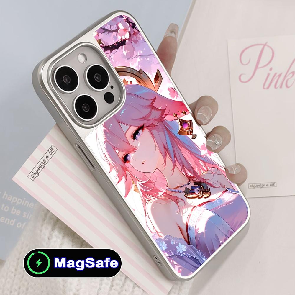 Game GI Miko Silver Plating Magsafe Mobile Phone Case for iPhone 17 16 15 14 13 12 11 Air Pro Max Plus Colorful Cover