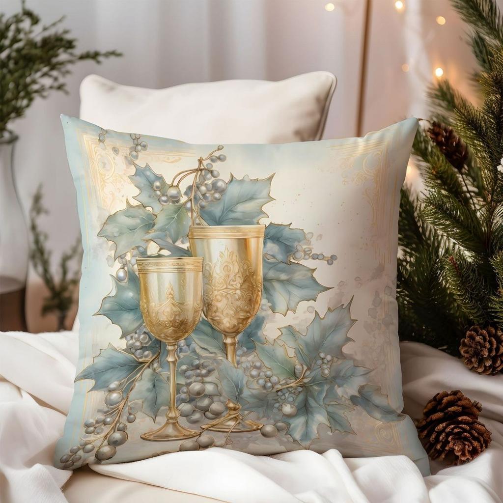 Eleganter, weihnachtlicher Kissenbezug mit Hirschmotiv und goldenen Akzenten