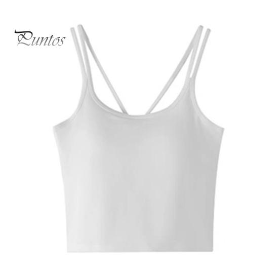 Sexy Bottoming Vest Double Spaghetti Straps Camisole Tops U-Neck Sleeveless Padded Vest Tops Sport Bottoming Cropped Tops