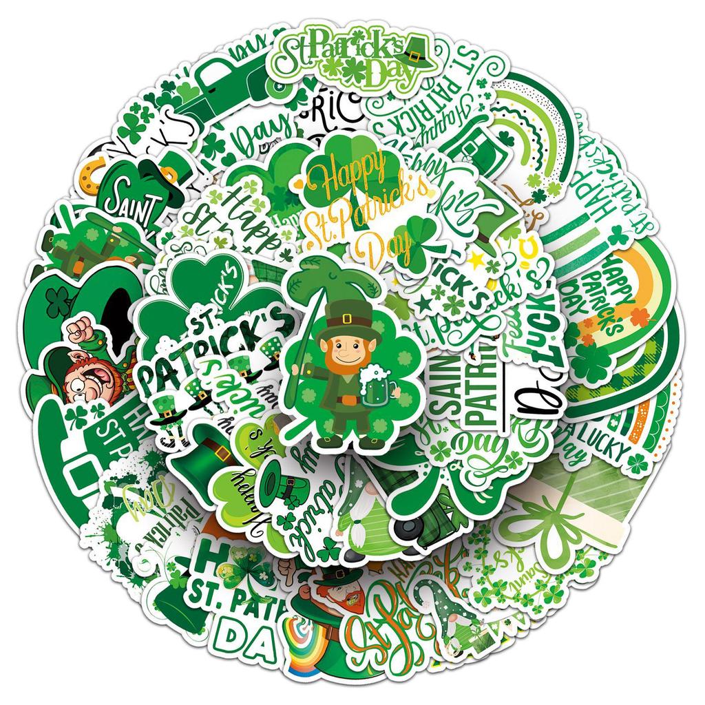 50pcs St. Patrick's Day Green Graffiti Waterproof Stickers for Journals, Phones, and Computers.