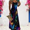 Women Plus Size Scoop Neck Strappy Sleeveless Galaxy Printed A Line Maxi Dress