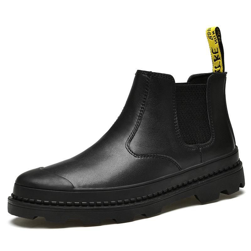 Ghete Chelsea Stil Britanic Negre Mid-Top Pipa de Fumat Ghete de Piele pentru Bărbați Primăvară și Toamnă Bărbați Tooling High-Top