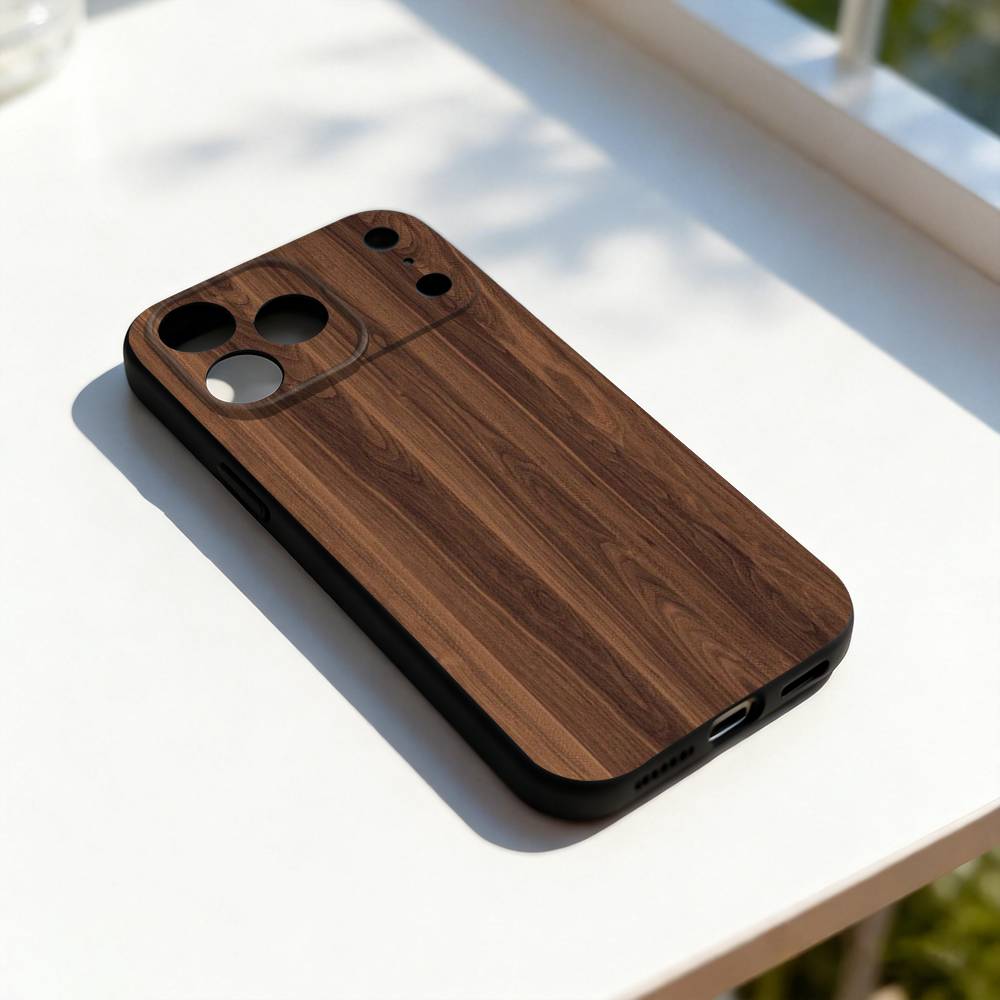 N-Natural Wood Printing Phone Case For iPhone 11,12,13,14,15,16,17,Pro,Max,Plus,E,SE4,Air,Mini Black Soft Cover
