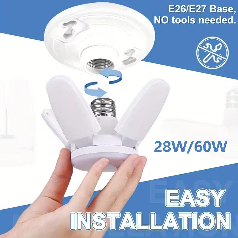 Fan Blade Shape LED Bulb E27 Screw Base Adjustable Panel LED Light Basement/Garage/Bedroom LED Bulb 28W/60W