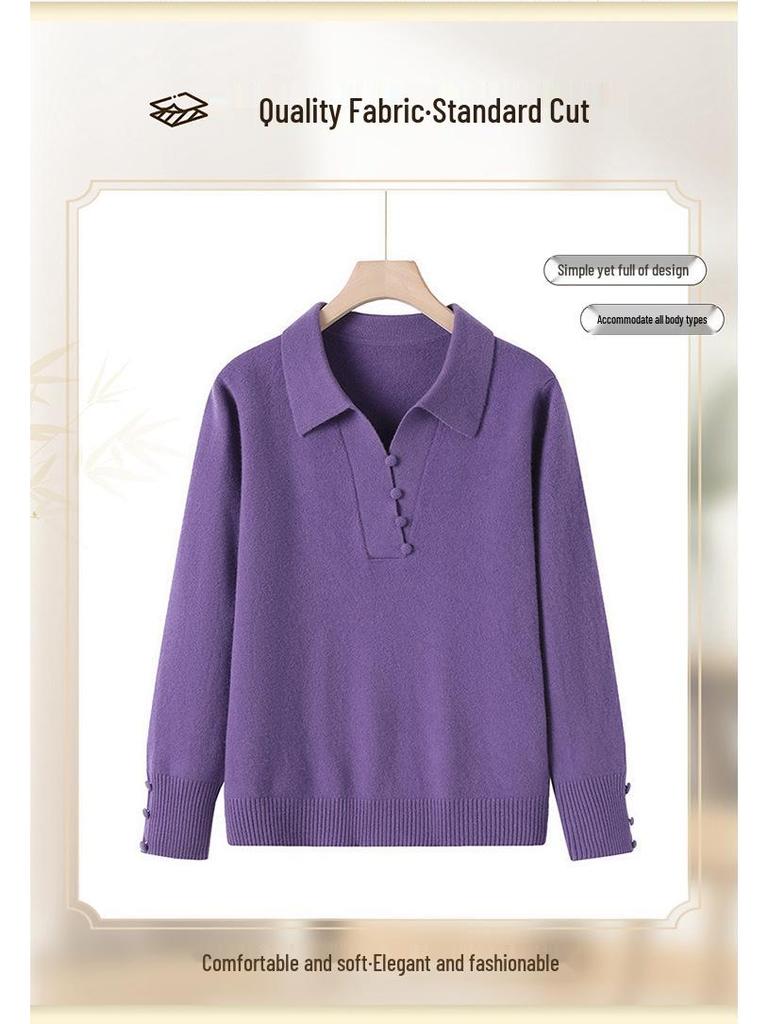 Luxurious Women's Pure Wool Turtleneck Sweater - Autumn/Winter Collection for Middle-aged Mothers