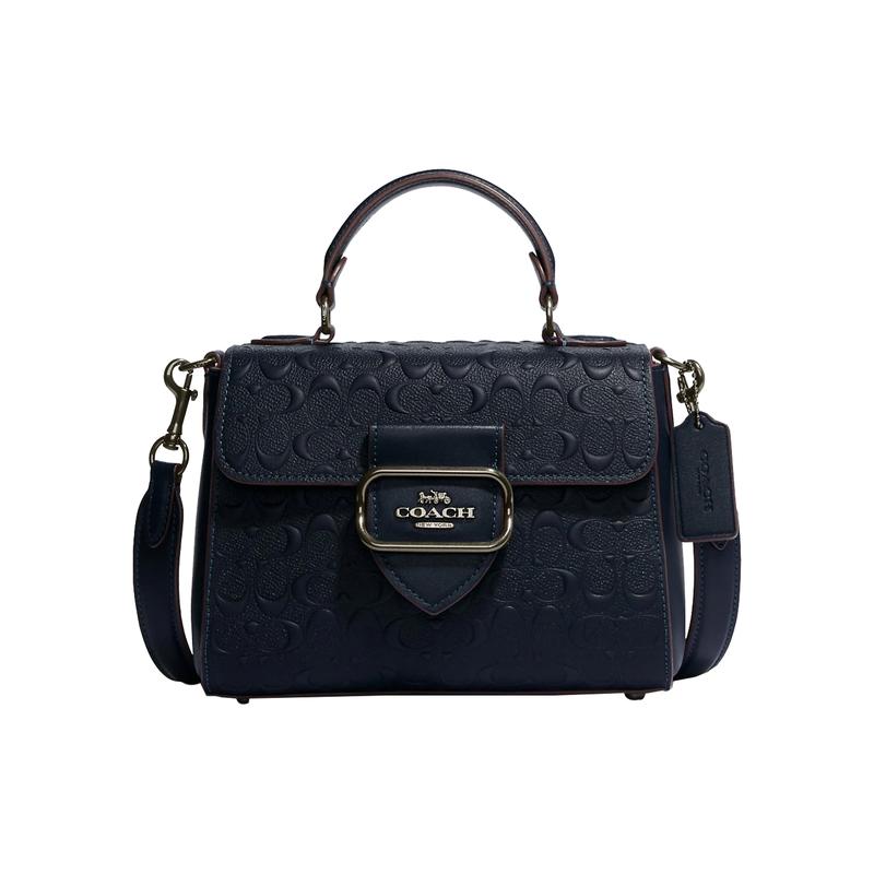 

COACH Morgan 21 Classic Metal Logo Buckle Fastening Detachable Shoulder Strap Calf Leather Shoulder Crossbody Tote Small Women s Navy Blue синій