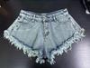 Shorts en jean déchirés taille haute à franges pour femmes style européen et américain 2024