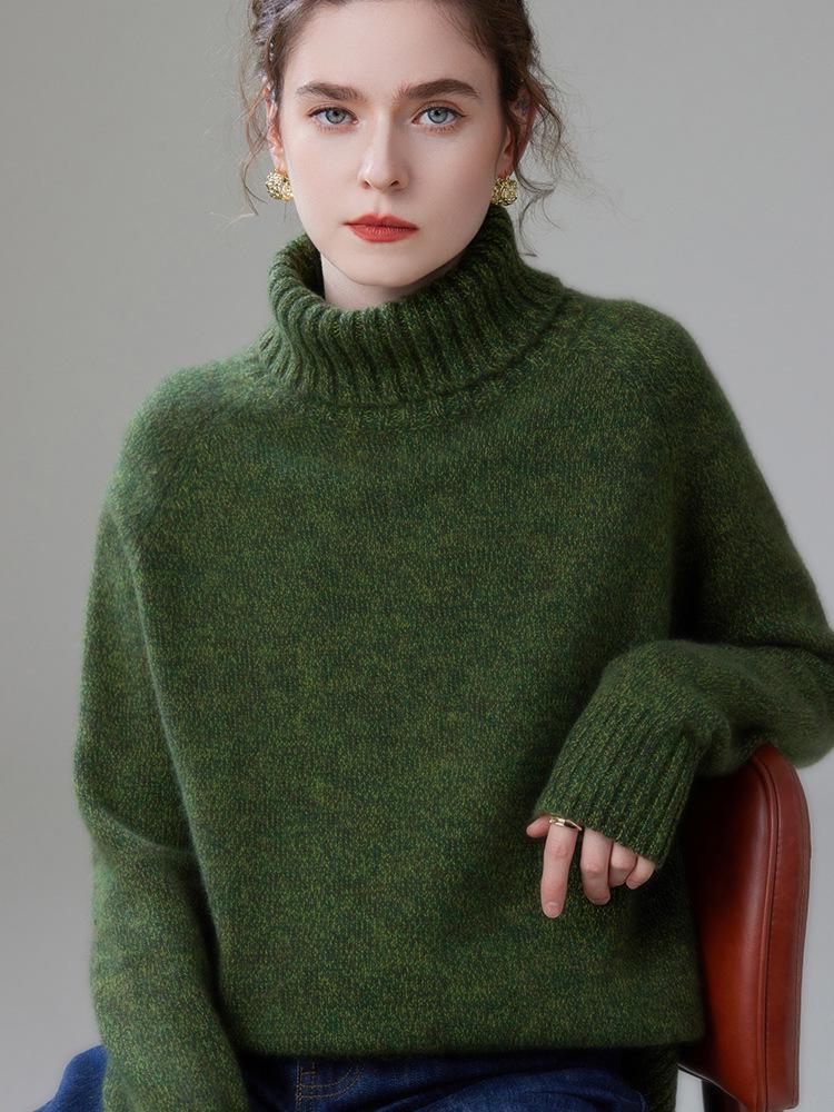 Women's Thickened Cashmere Sweater: High Neck, Loose Fit for Autumn & Winter, Warm Base Layer, Casual Knitwear