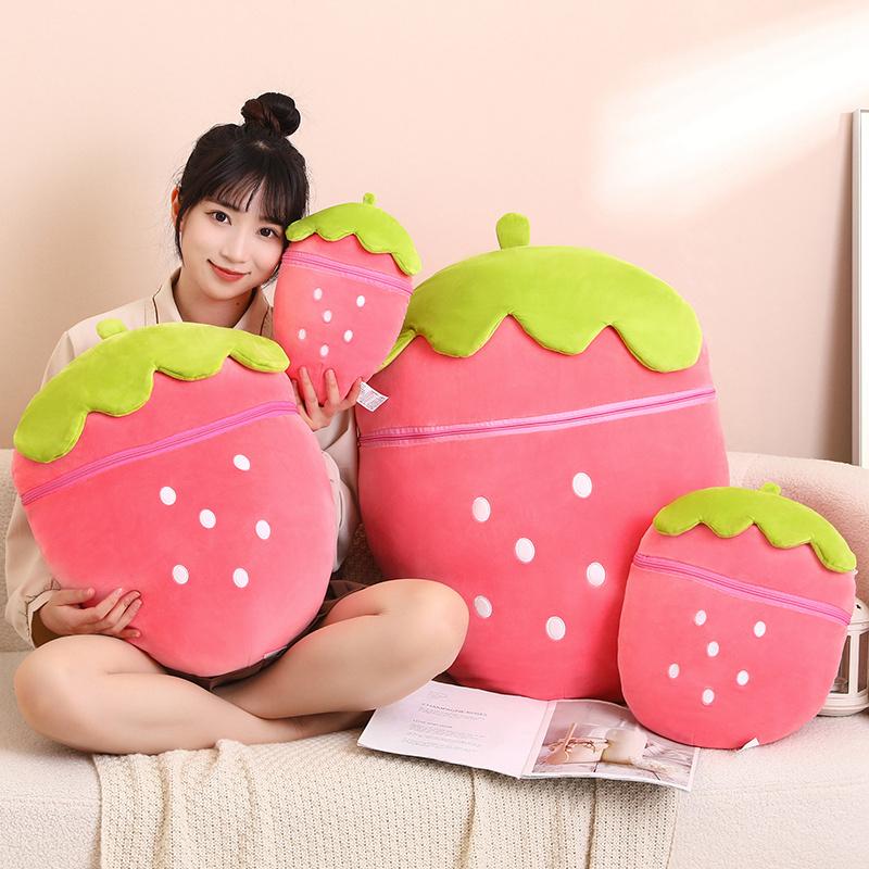 Creative Plush Toy Stuffed Soft Rabbit Pig Hiding in Strawberry Bag  Fruit Animal Pillow Toys Gift New