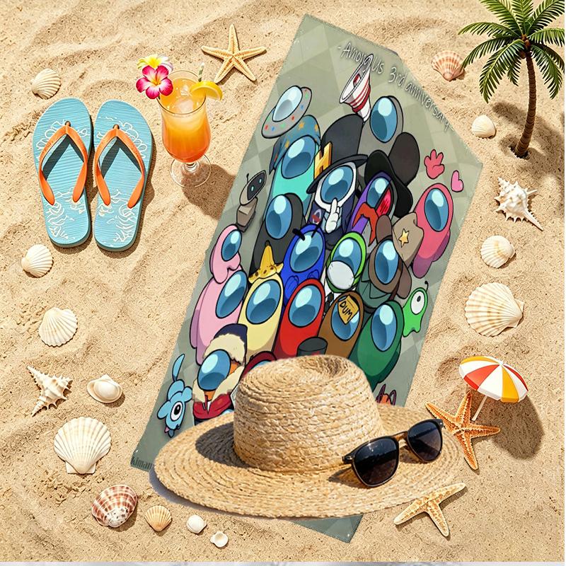 Among Us Print Beach Towel, Versatile Lightweight Absorbent Beach Towel for Pool Surf Yoga Bathroom, Perfect Birthday Holiday Gift
