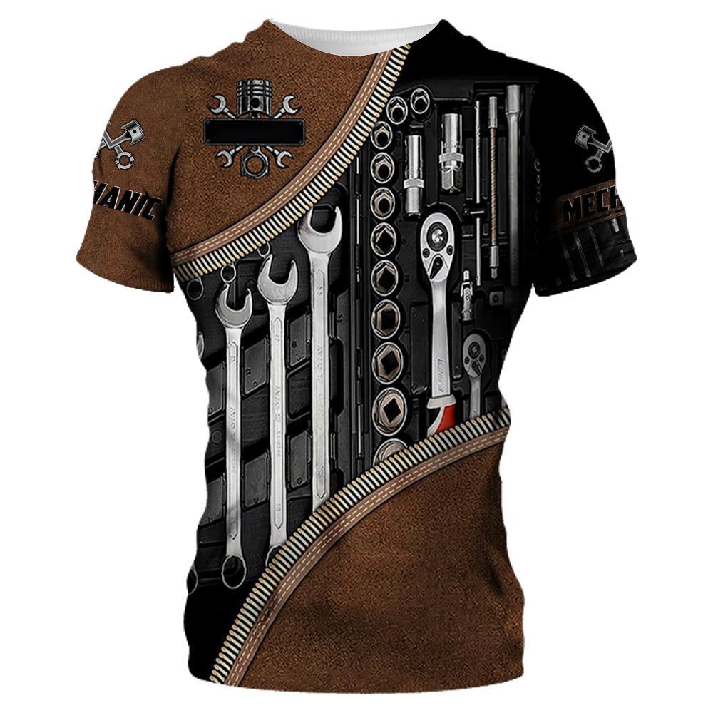 Summer Digital Mechanical Tool Printed Men's Short Sleeved T-shirt Men's Round Neck Loose T-shirt