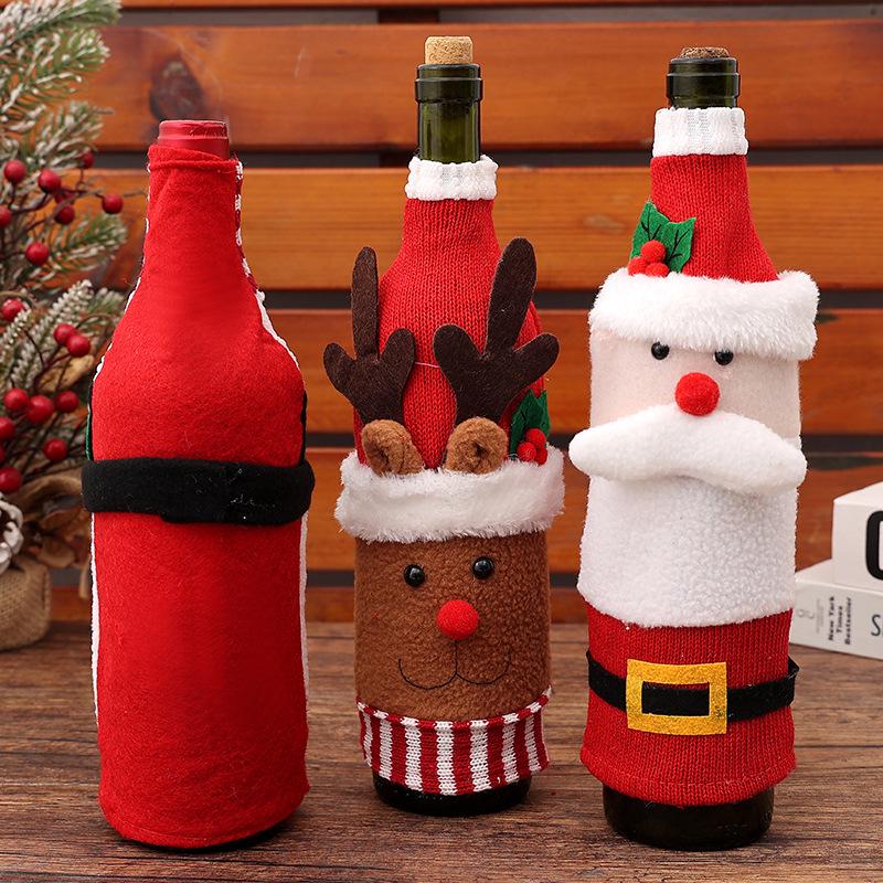Qiao Ding Knitted Christmas Cartoon Wine Bottle Cover - Flannel Santa & Snowman Bag