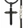 Stainless Steel Double-layer Cross Leather Rope Necklace Men's Black 3MM Simple Jewelry
