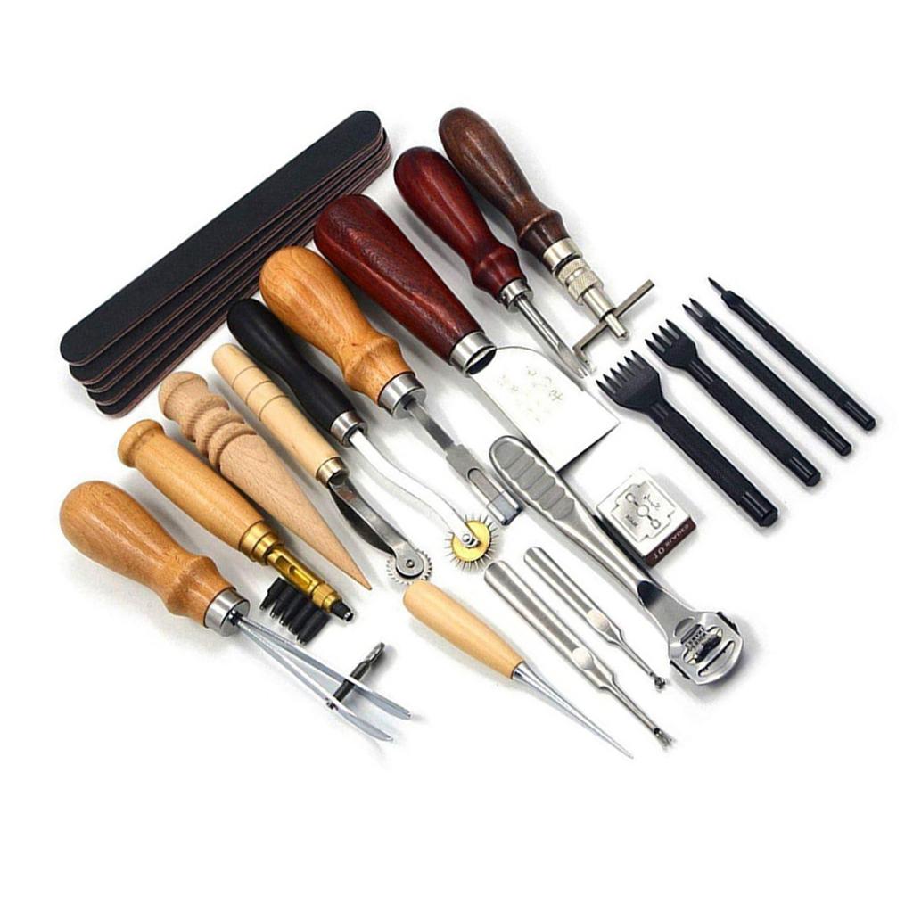 19pcs Set Leather Craft Punch Tools Leathercraft Stitching Carving DIY Handmade Groover