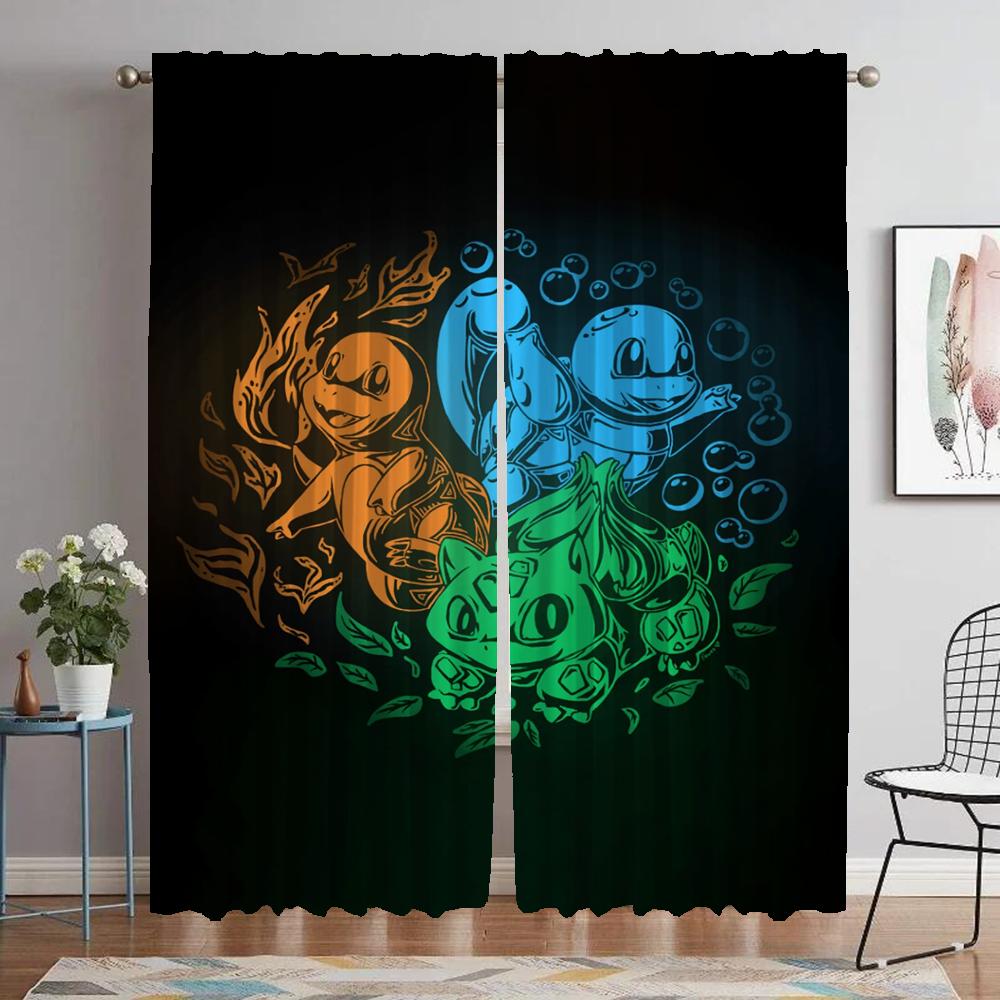 Elegant Room Curtains for Camera Pokemon Blackout Curtain for Room 2 Panel Home Interior Curtains Shades Halloween Decoration