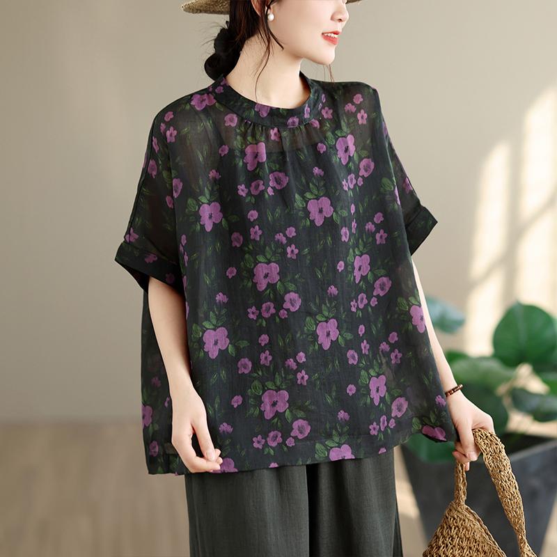 DIMANAF 2026 Summer New Plus Size Women Blouse Shirt Elegant Print Floral Lady Tops T-Shirt Cotton Fashion Clothing