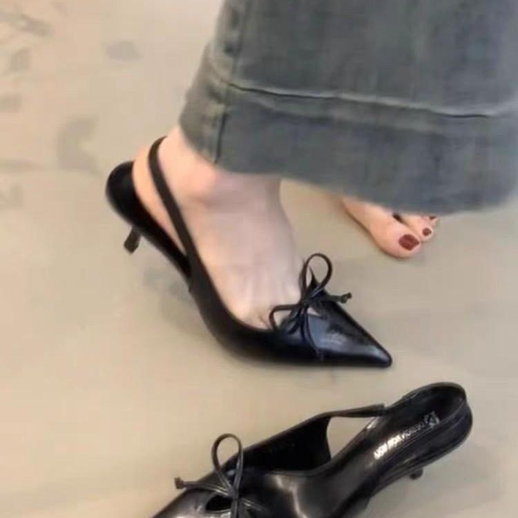High Heels Women's Shoes New Temperament Elegant Bow Pointed Head Stiletto Bag Head Sandals Women