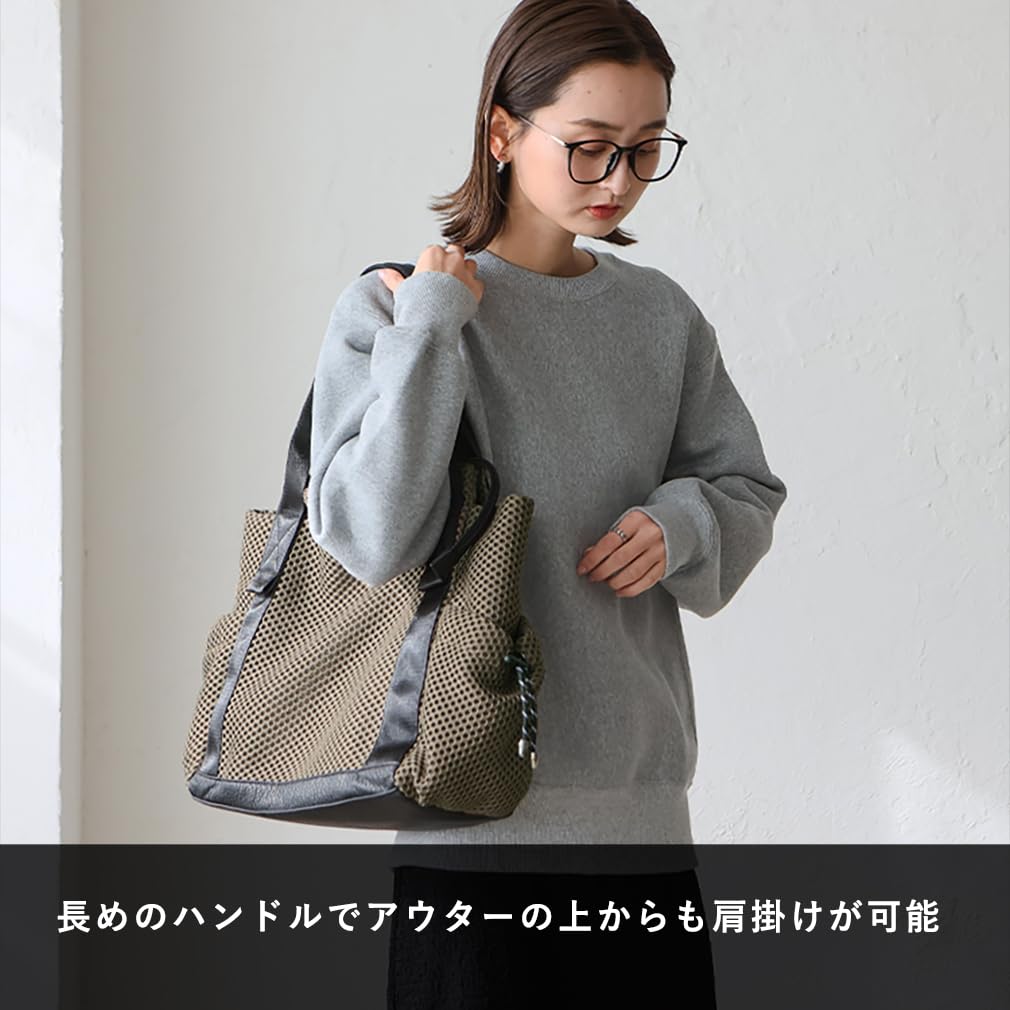 VITAFELICE Damen Netz-Tragetasche mit langem Griff (ubb-sp-0364) (Schwarz)