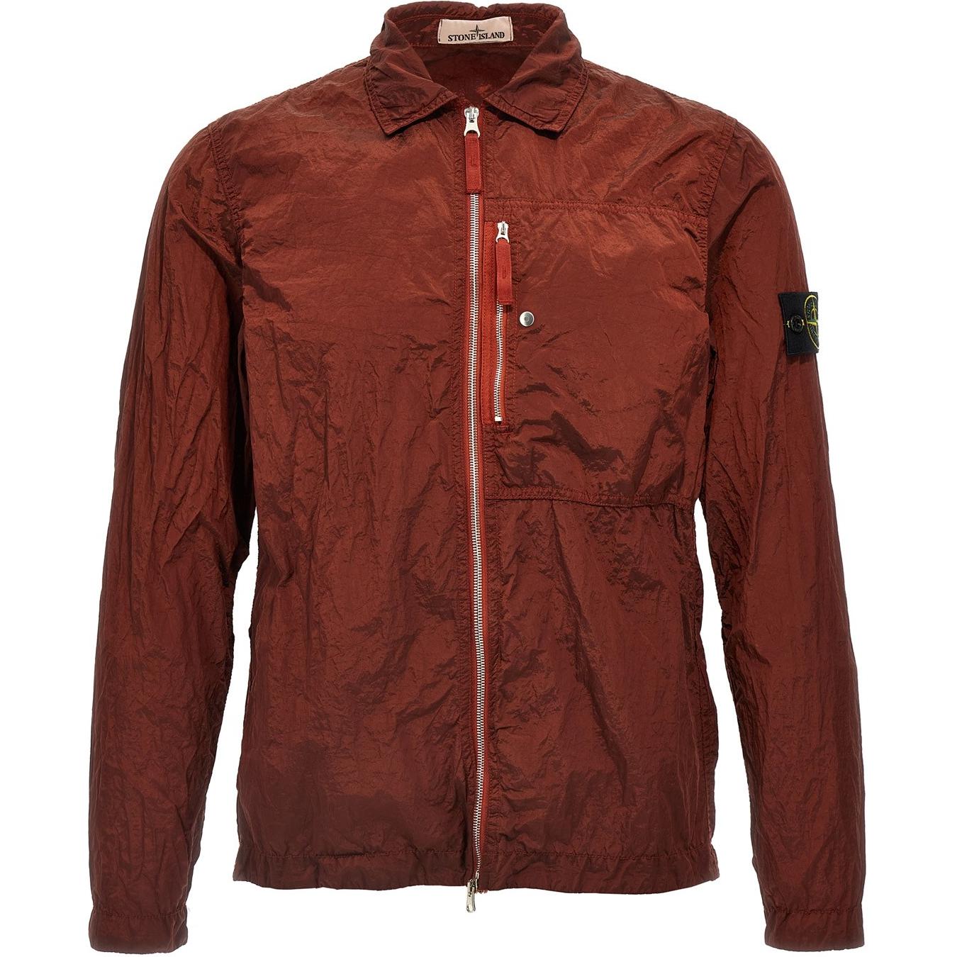 Stone Island Men's Red/Brown Ss25 Nylon Metal Solid Logo Patch Zip Long Sleeve Jacket Jacket - K1s151200005s0019-V007a Cm